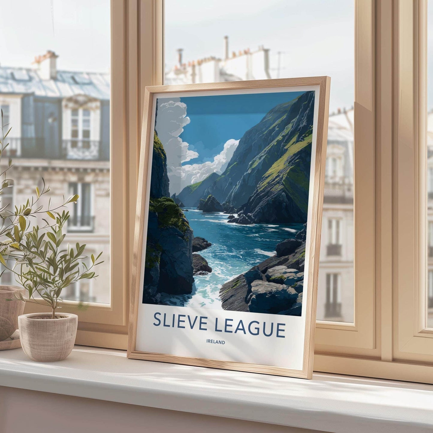 Slieve League Poster - Ireland Travel Art - Rugged Ocean Cliffs Home Decor