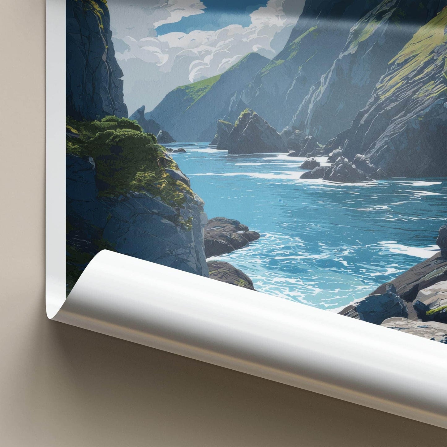 Slieve League Poster - Ireland Travel Art - Rugged Ocean Cliffs Home Decor
