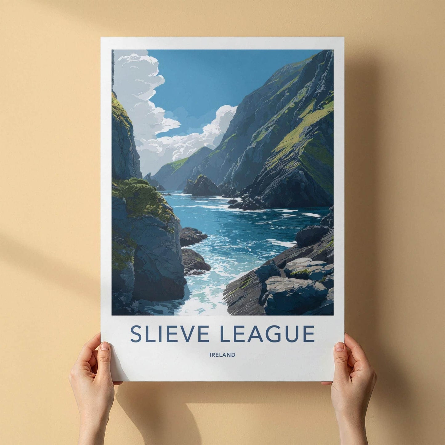 Slieve League Poster - Ireland Travel Art - Rugged Ocean Cliffs Home Decor