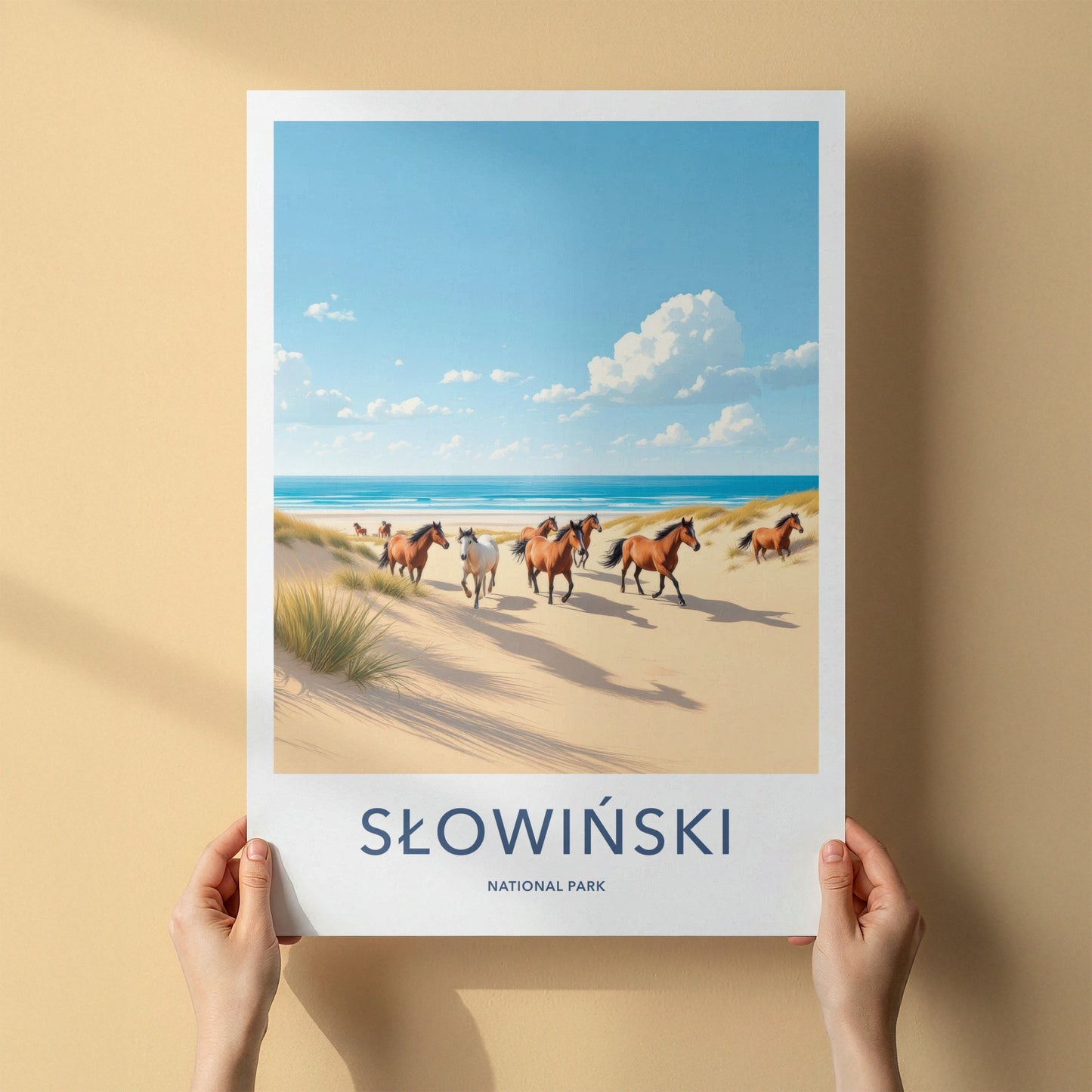 Slowinski National Park Poster - Poland Travel Art - Running Beach Horses Home Decor