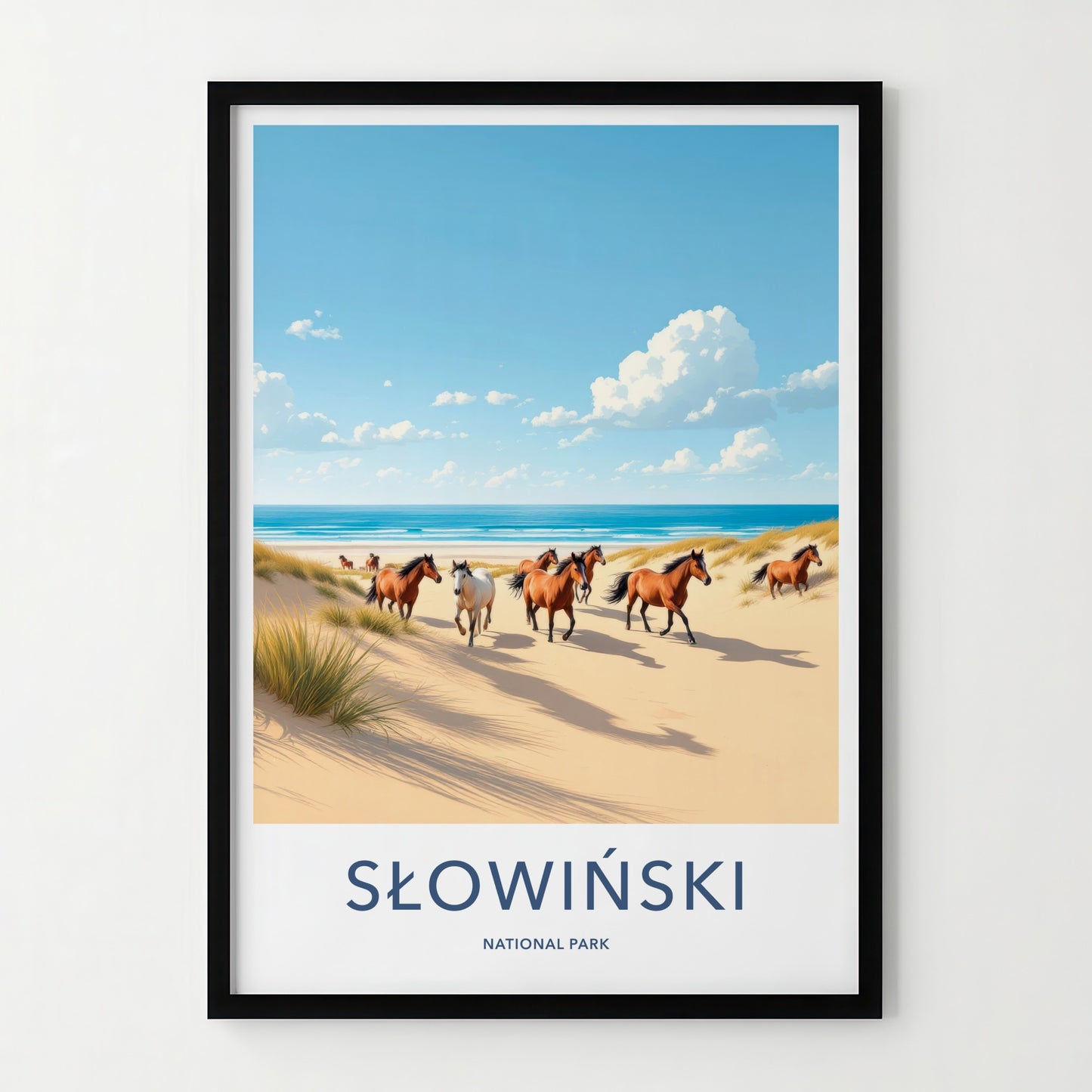 Slowinski National Park Poster - Poland Travel Art - Running Beach Horses Home Decor