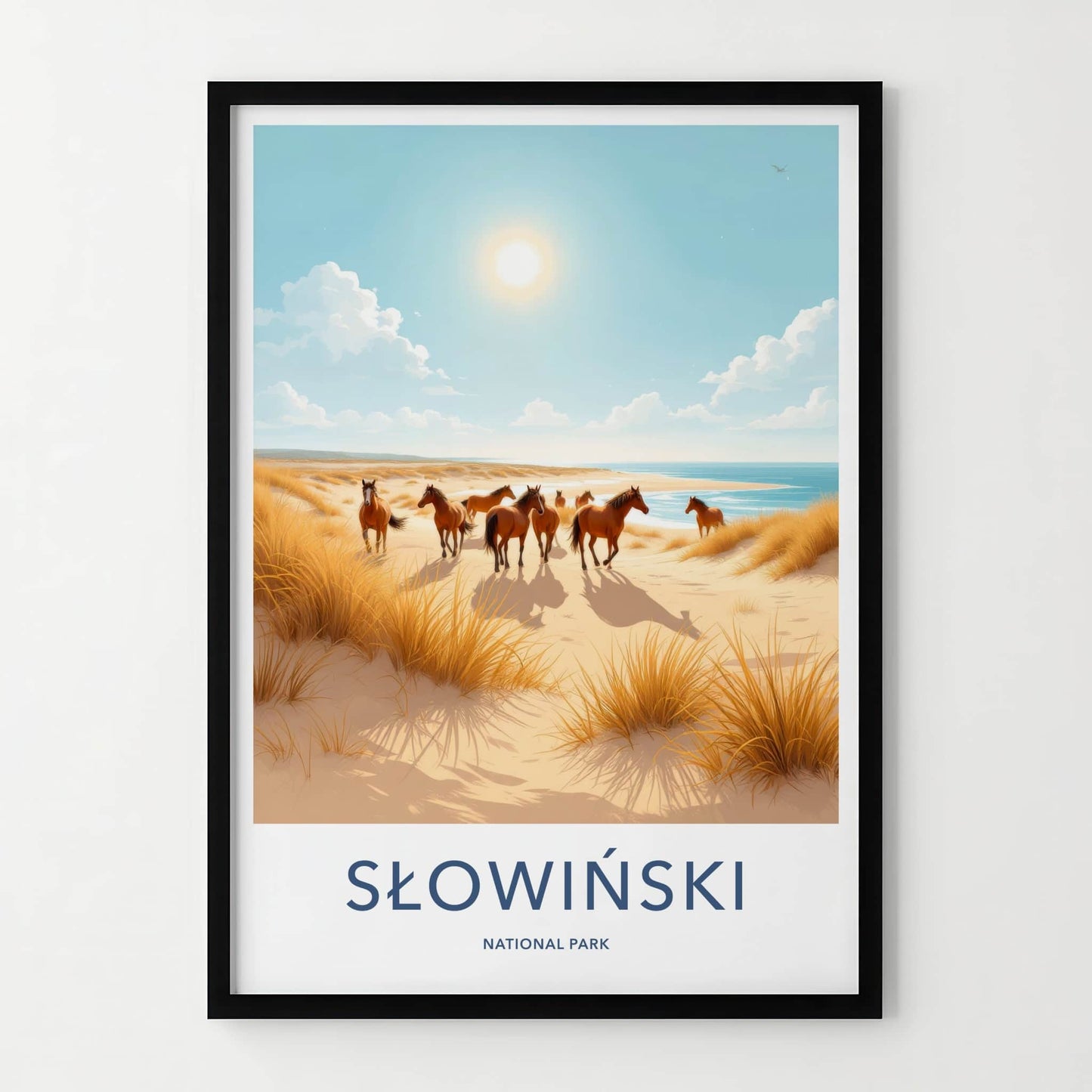 Slowinski National Park Poster - Poland Travel Art - Wild Horses Beach Home Decor