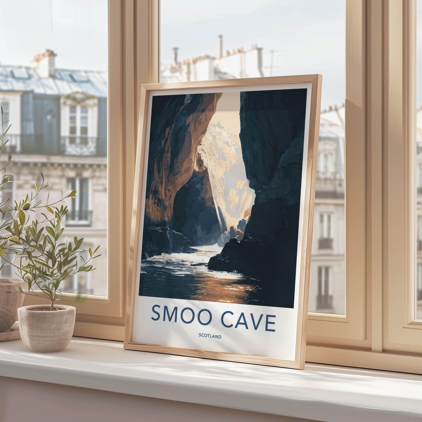 Smoo Cave Poster - Scotland Travel Art - Sunlit Cave Water Home Decor