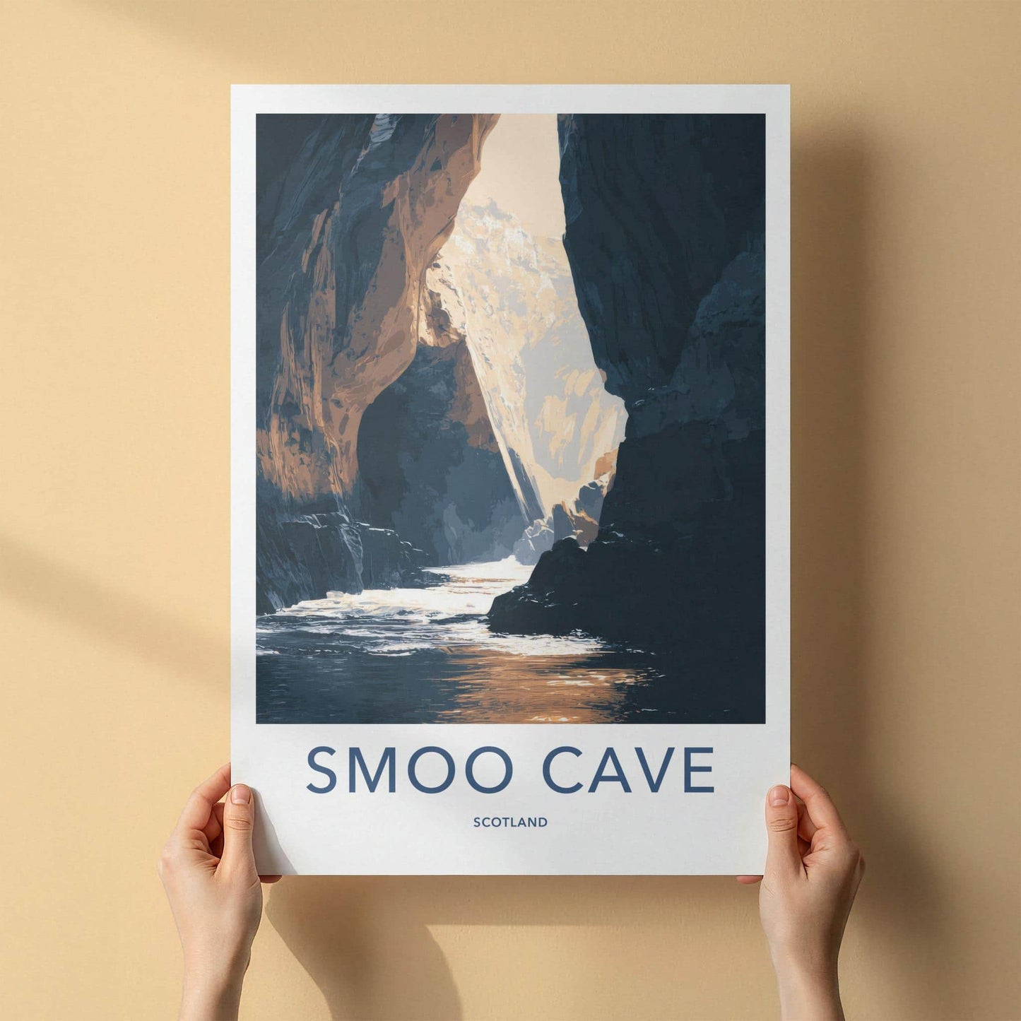 Smoo Cave Poster - Scotland Travel Art - Sunlit Cave Water Home Decor
