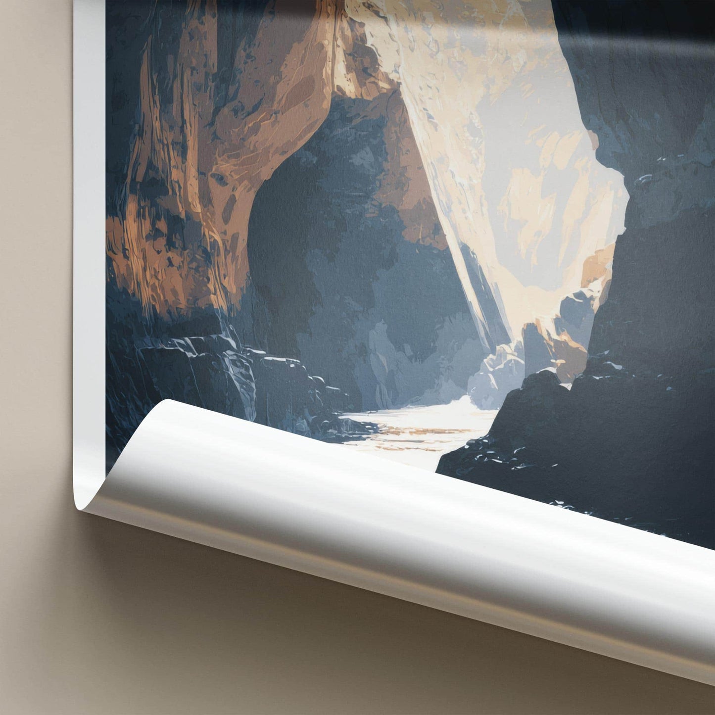 Smoo Cave Poster - Scotland Travel Art - Sunlit Cave Water Home Decor