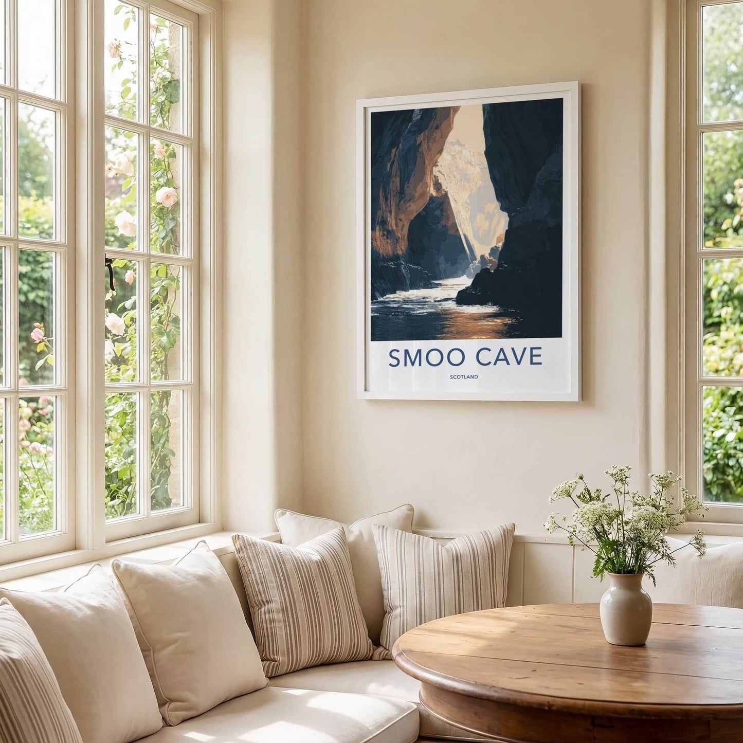 Smoo Cave Poster - Scotland Travel Art - Sunlit Cave Water Home Decor
