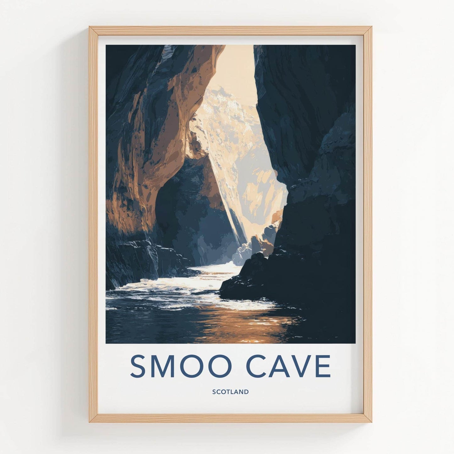 Smoo Cave Poster - Scotland Travel Art - Sunlit Cave Water Home Decor