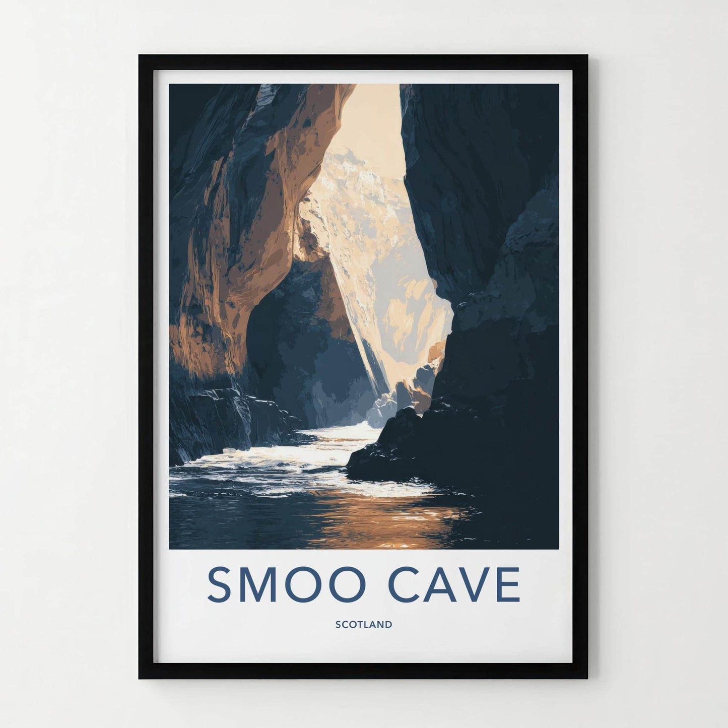Smoo Cave Poster - Scotland Travel Art - Sunlit Cave Water Home Decor