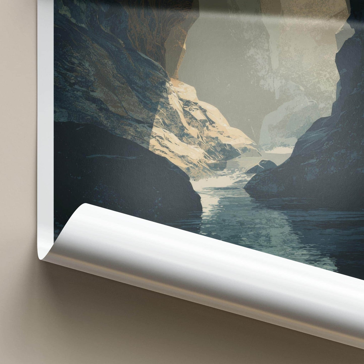 Smoo Cave Poster - Scotland Travel Art - Sunlit Cavern River Home Decor