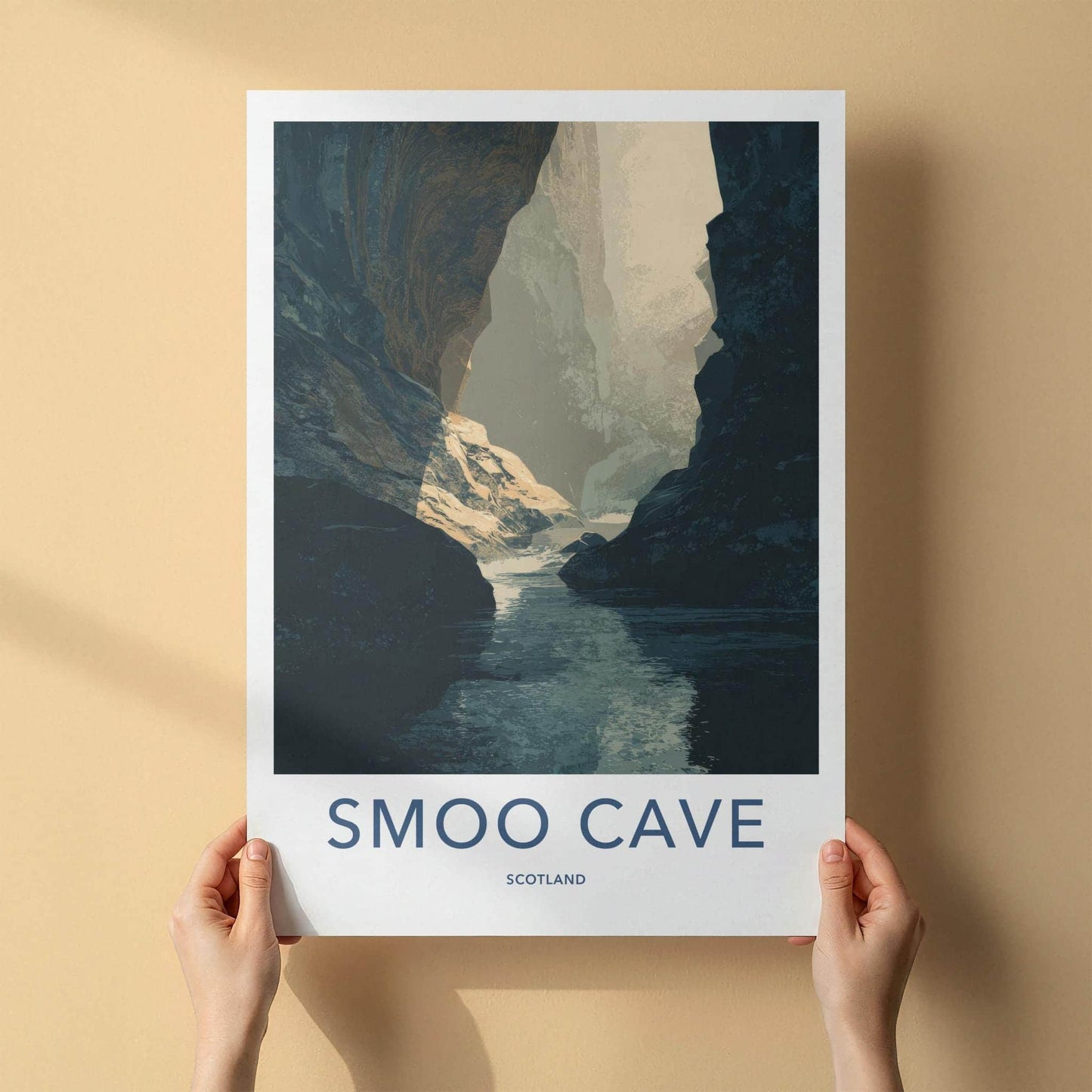 Smoo Cave Poster - Scotland Travel Art - Sunlit Cavern River Home Decor