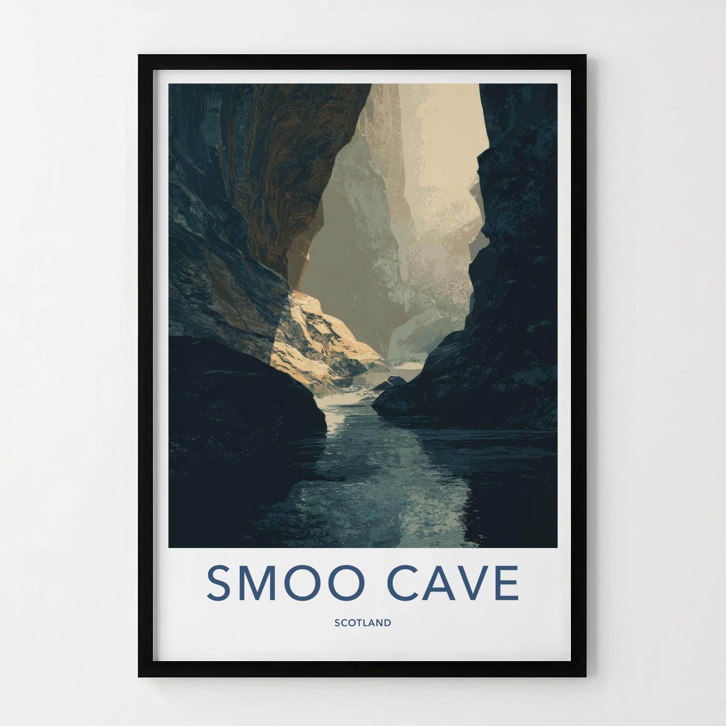 Smoo Cave Poster - Scotland Travel Art - Sunlit Cavern River Home Decor