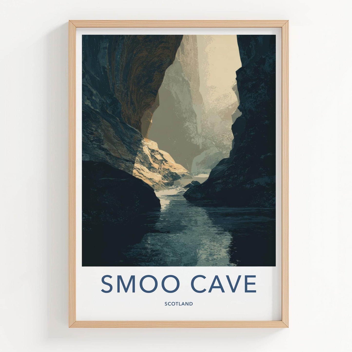 Smoo Cave Poster - Scotland Travel Art - Sunlit Cavern River Home Decor