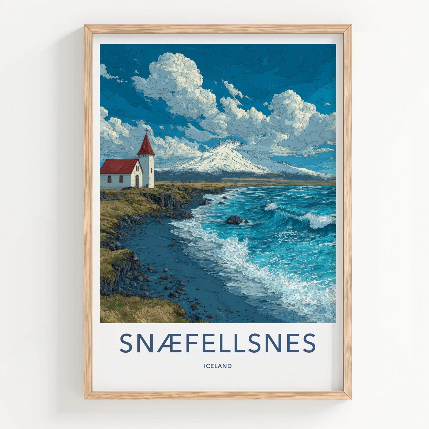Snaefellsnes Poster - Iceland Art Print - Church Mountain Waves Home Decor