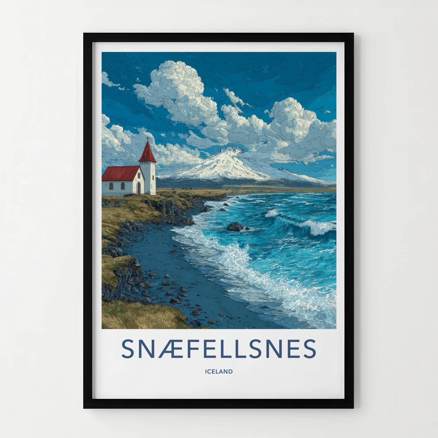 Snaefellsnes Poster - Iceland Art Print - Church Mountain Waves Home Decor