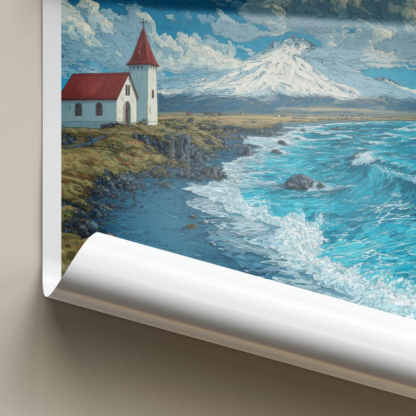 Snaefellsnes Poster - Iceland Art Print - Church Mountain Waves Home Decor