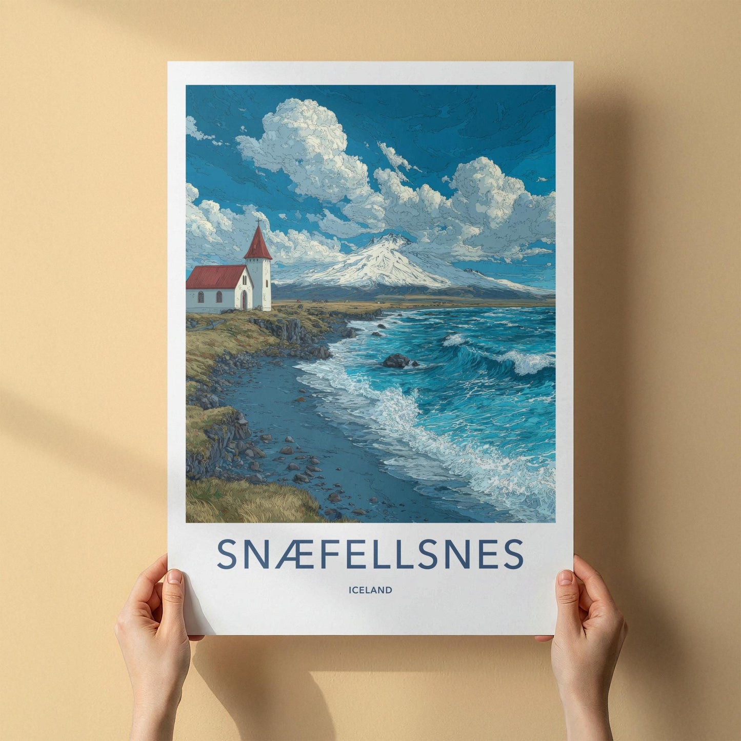 Snaefellsnes Poster - Iceland Art Print - Church Mountain Waves Home Decor