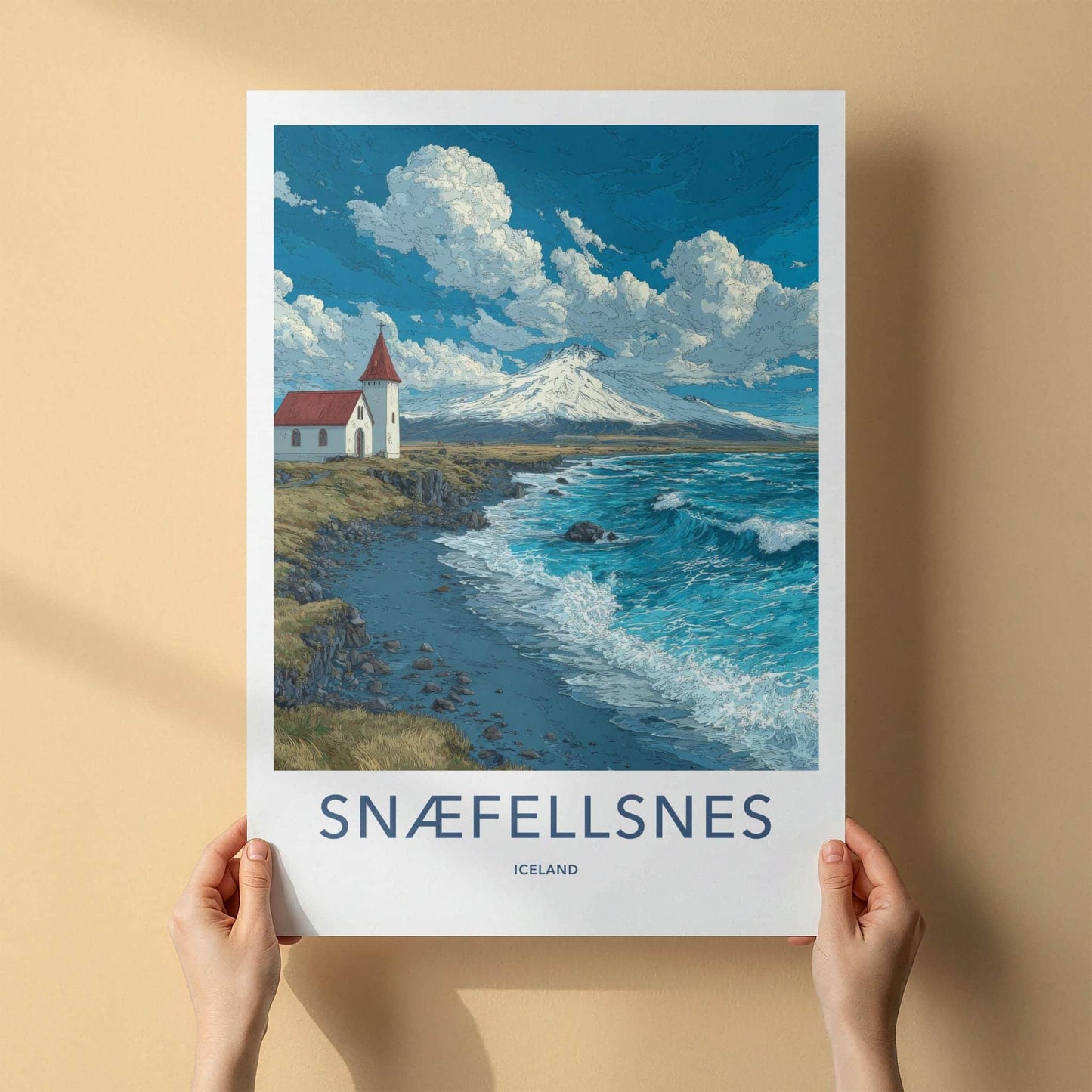 Snaefellsnes Poster - Iceland Art Print - Church Mountain Waves Home Decor