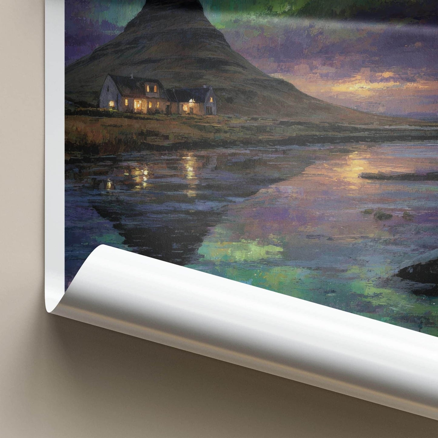 Snaefellsnes Poster - Iceland Travel Art - Aurora Reflected Water Home Decor