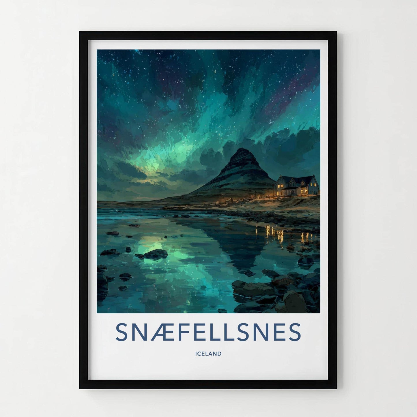 Snaefellsnes Poster - Iceland Travel Art - Mountain Aurora Reflection Home Decor