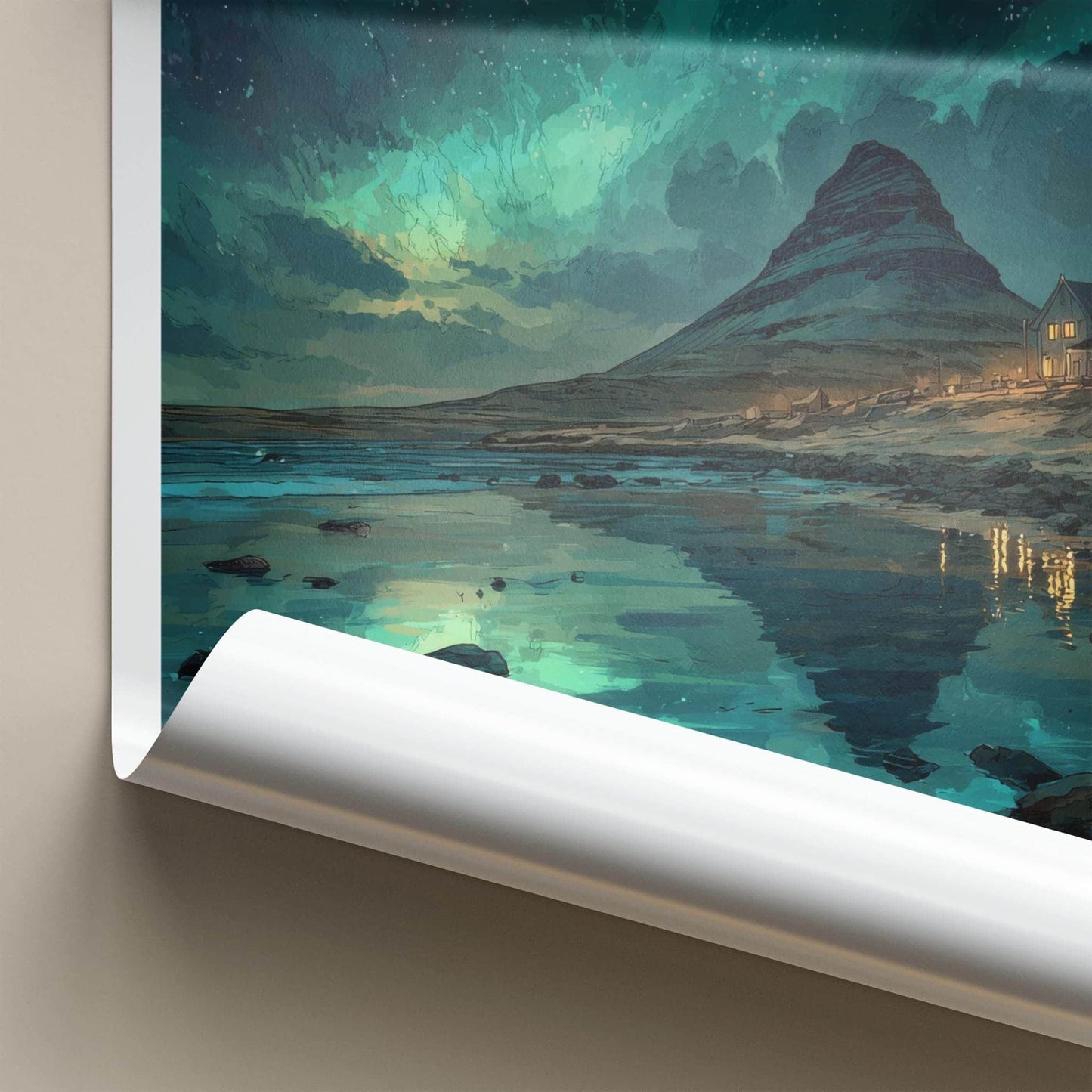 Snaefellsnes Poster - Iceland Travel Art - Mountain Aurora Reflection Home Decor