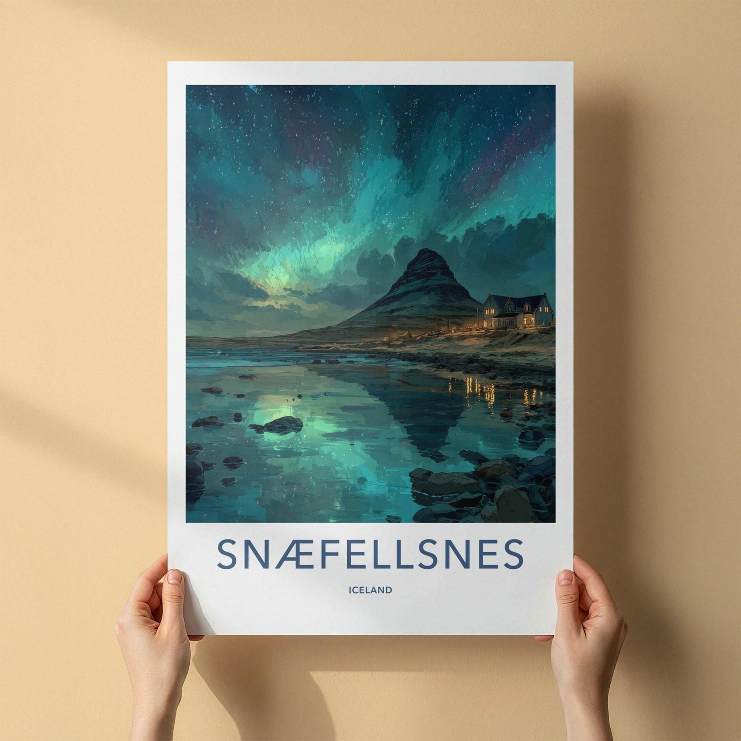 Snaefellsnes Poster - Iceland Wall Art - Mountain Shore Aurora Home Decor