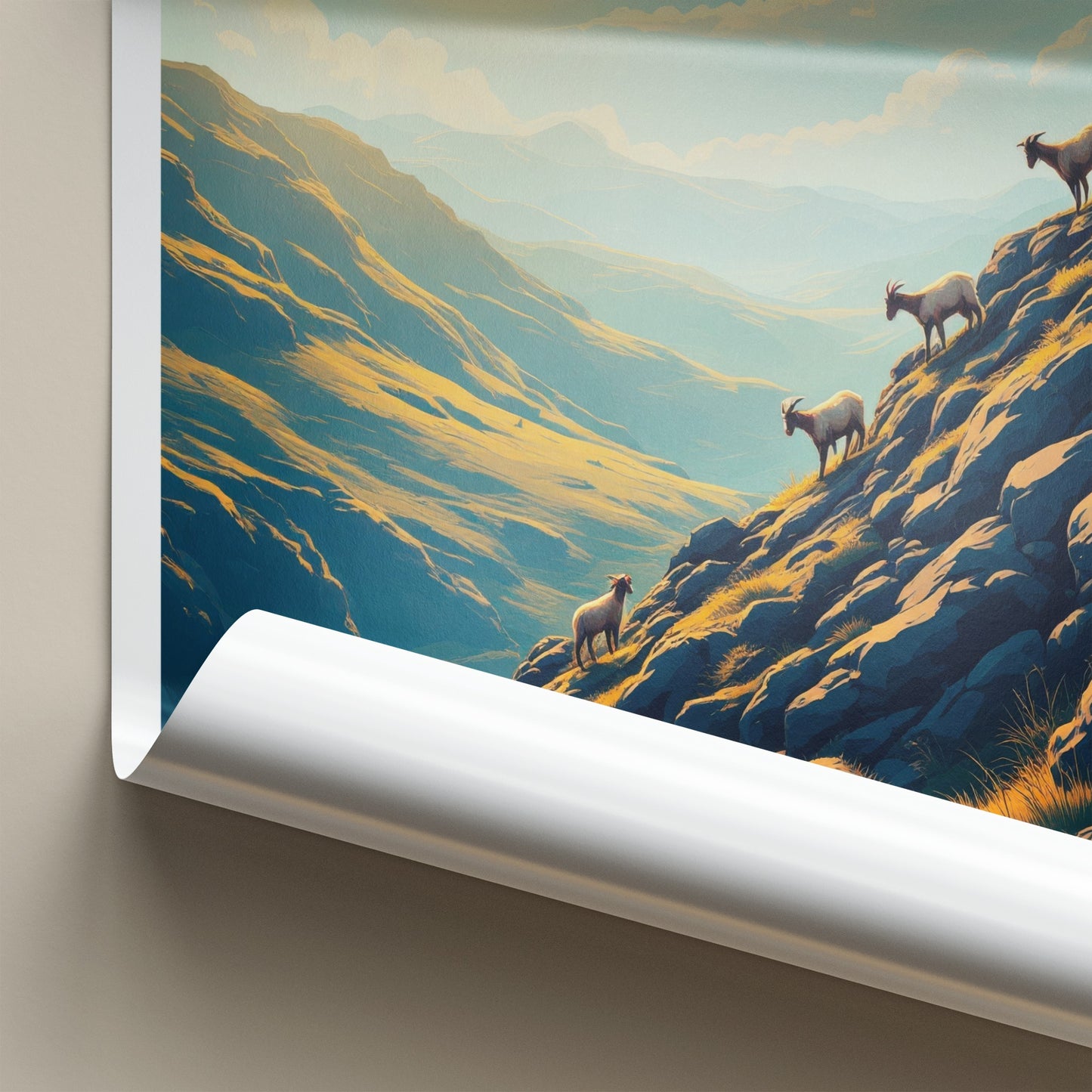 Snowdonia Poster - Wales Travel Art - Goats Sunny Slopes Home Decor