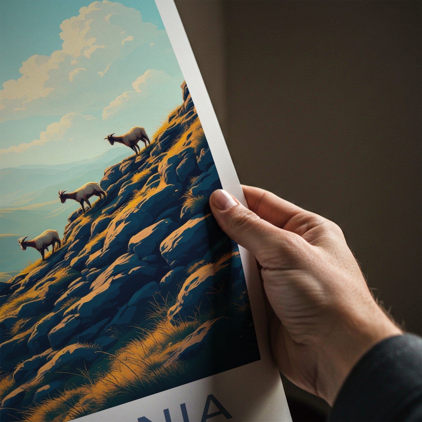 Snowdonia Poster - Wales Travel Art - Goats Sunny Slopes Home Decor