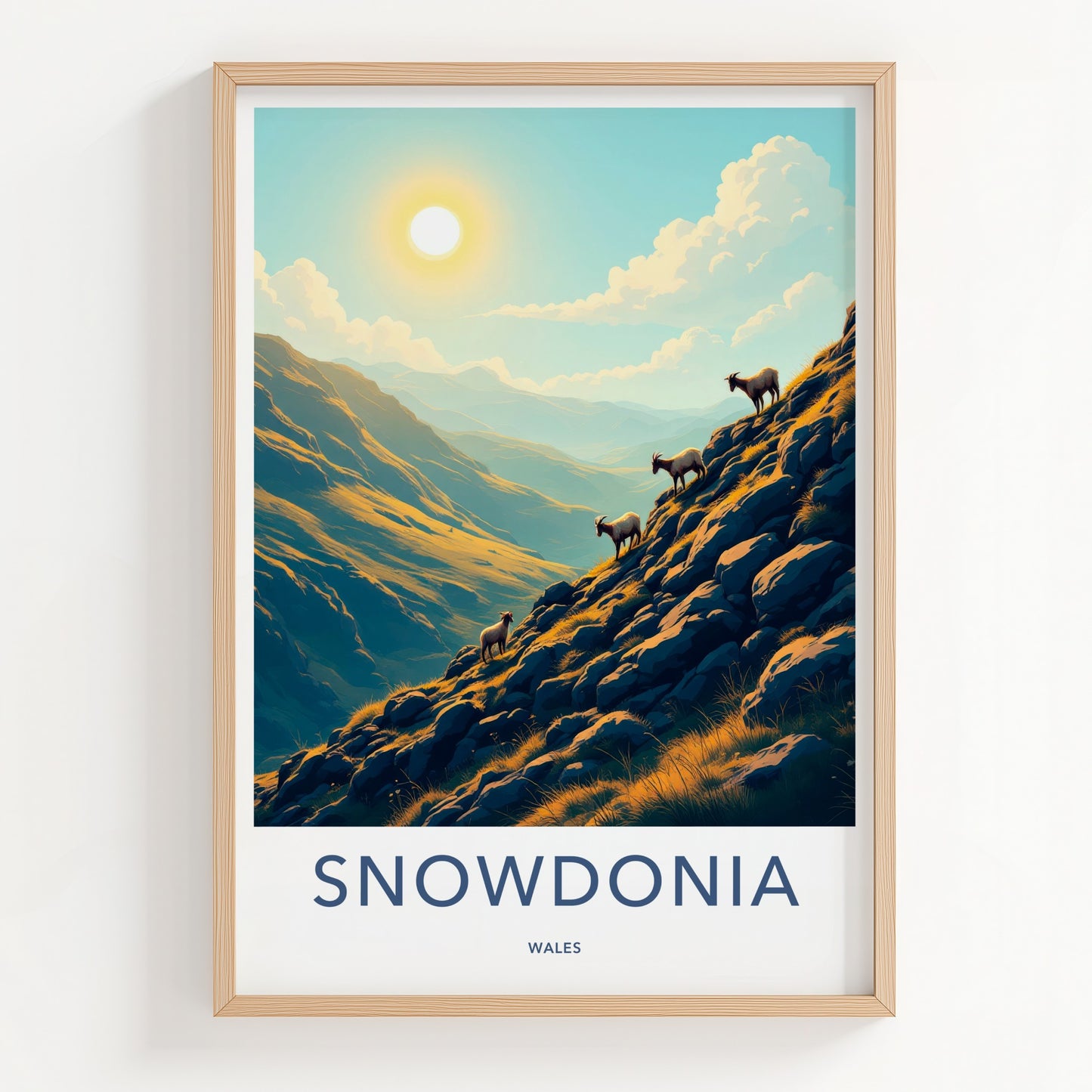 Snowdonia Poster - Wales Travel Art - Goats Sunny Slopes Home Decor