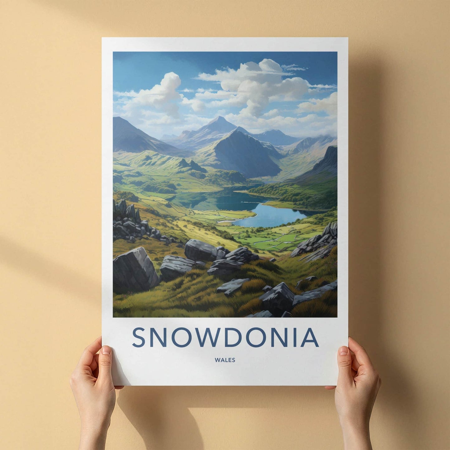 Snowdonia Poster - Wales Travel Art - Mountain Lake Valley Home Decor