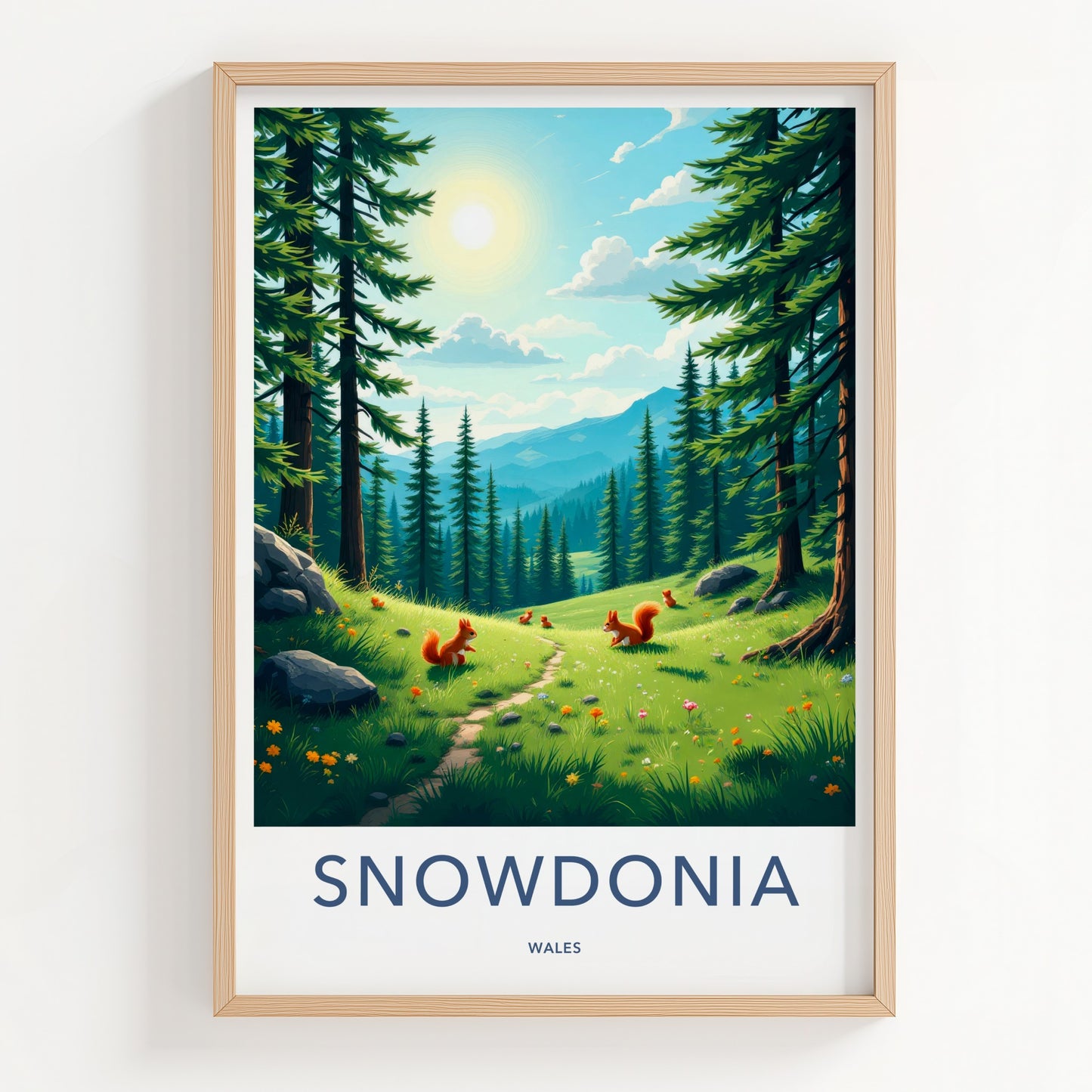 Snowdonia Poster - Wales Travel Art - Sunny Forest Path Home Decor