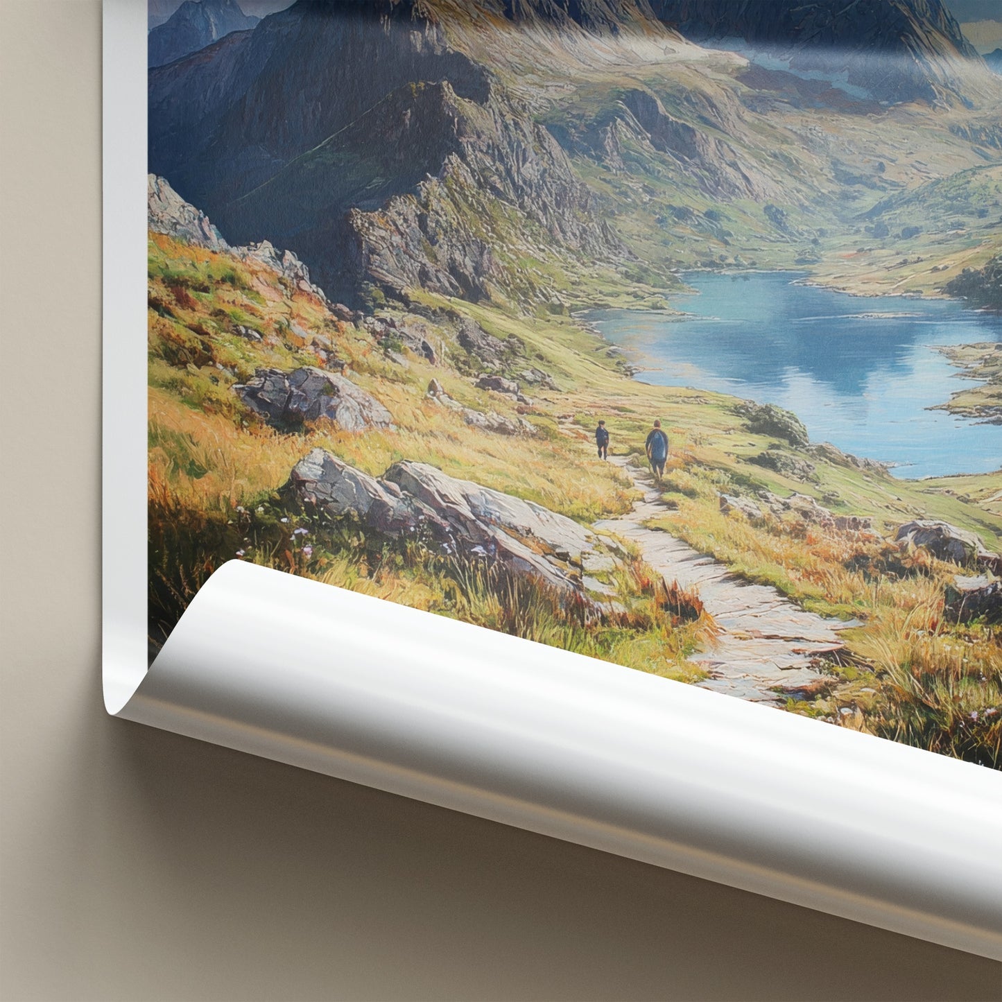 Snowdonia Poster - Wales Travel Print - Mountain Lake Path Home Decor