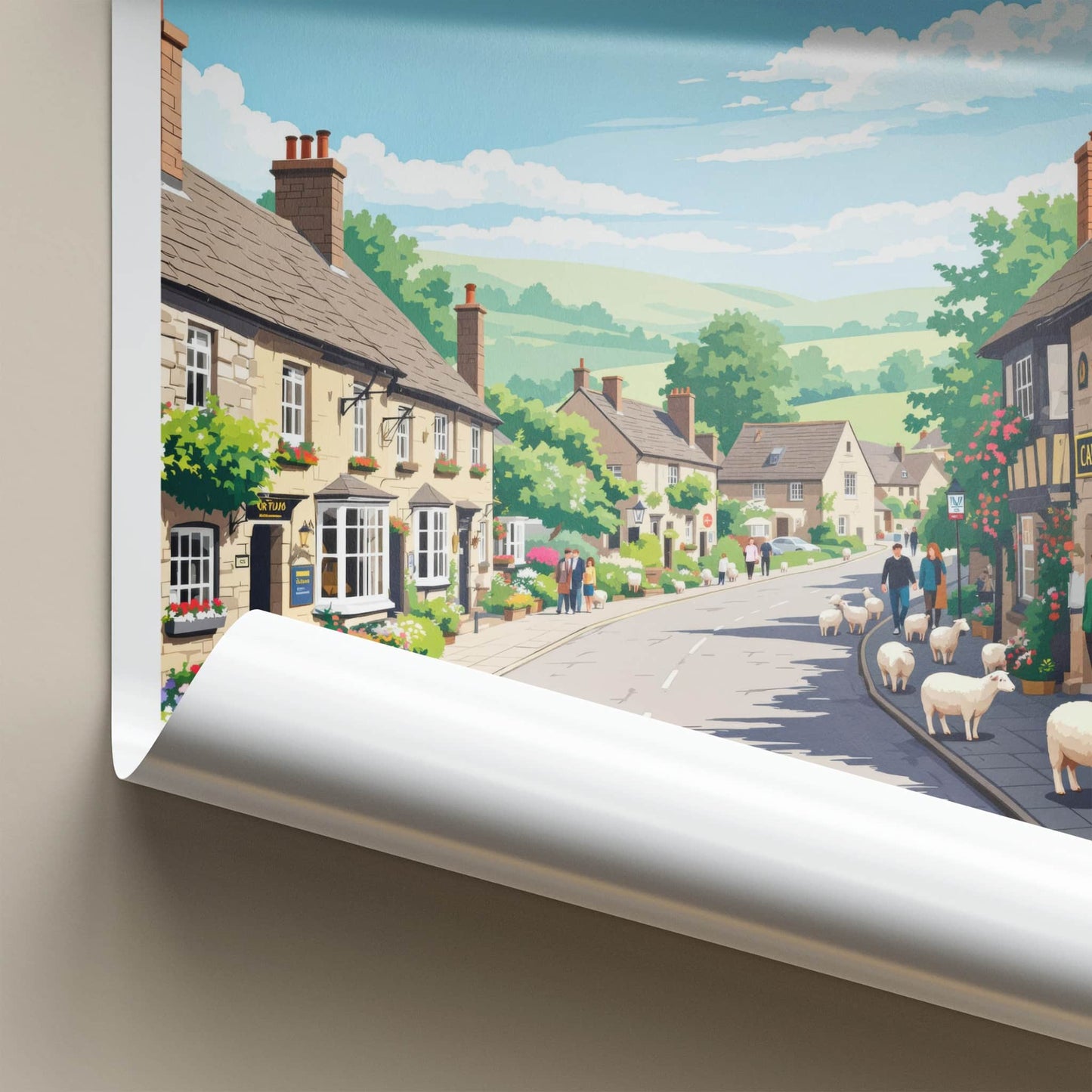 Snowshill Poster - England Travel Art - Cotswold Sheep Village Home Decor