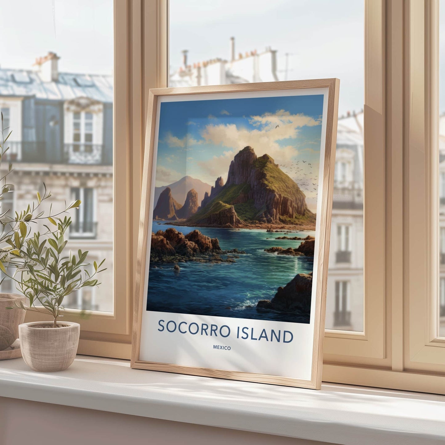 Socorro Island Poster - Mexico Travel Art - Rocky Cliff Ocean Home Decor