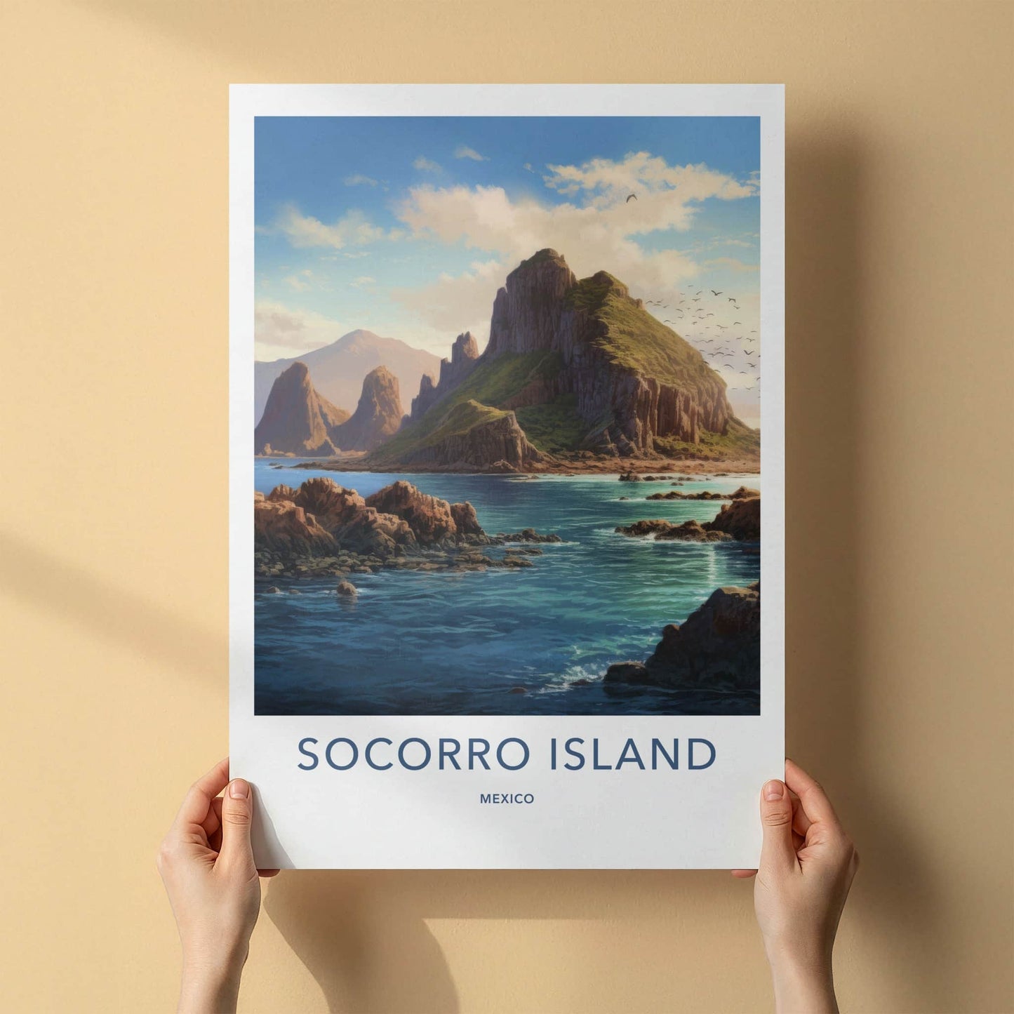 Socorro Island Poster - Mexico Travel Art - Rocky Cliff Ocean Home Decor