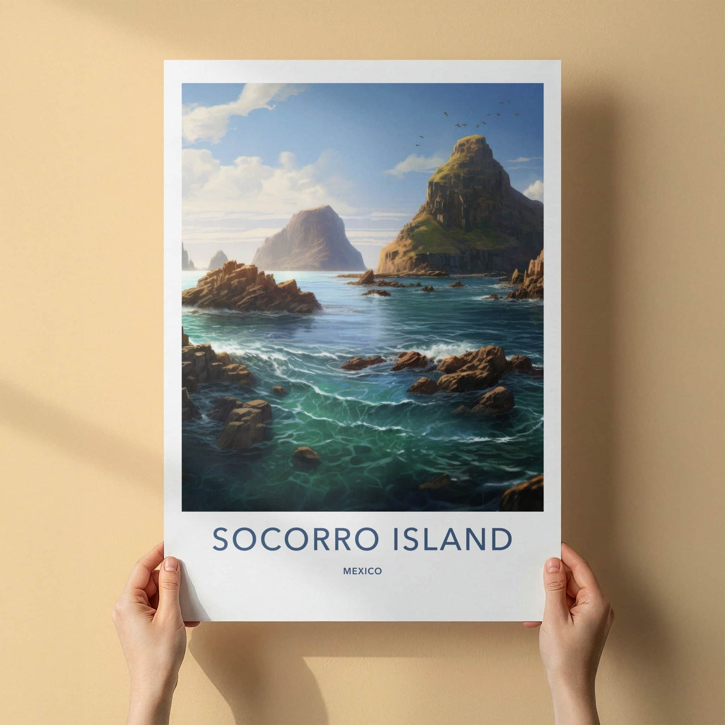 Socorro Island Poster - Mexico Travel Art - Rugged Island Coast Home Decor