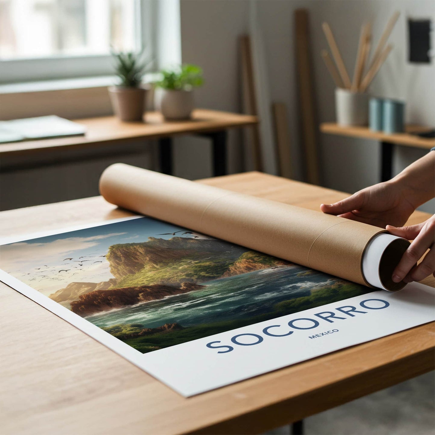 Socorro Poster - Mexico Wall Art - Flying Birds Ocean Home Decor