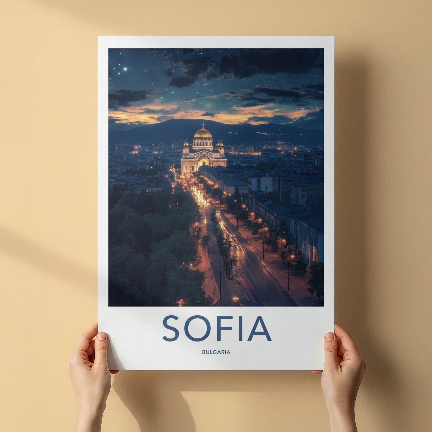 Sofia Poster - Bulgaria Travel Art - Cathedral Evening Glow Home Decor