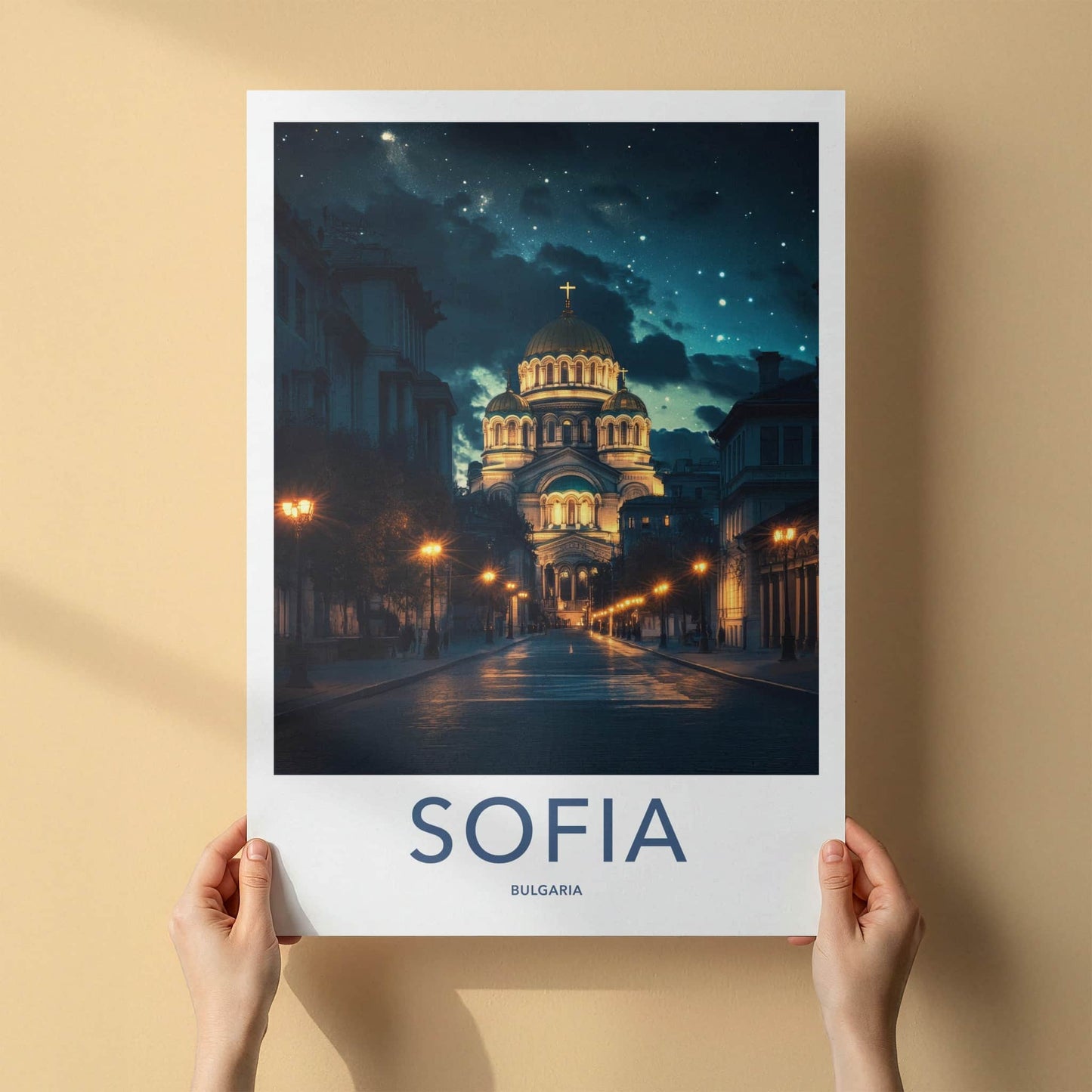 Sofia Poster - Bulgaria Wall Art - Starry Cathedral Street Home Decor