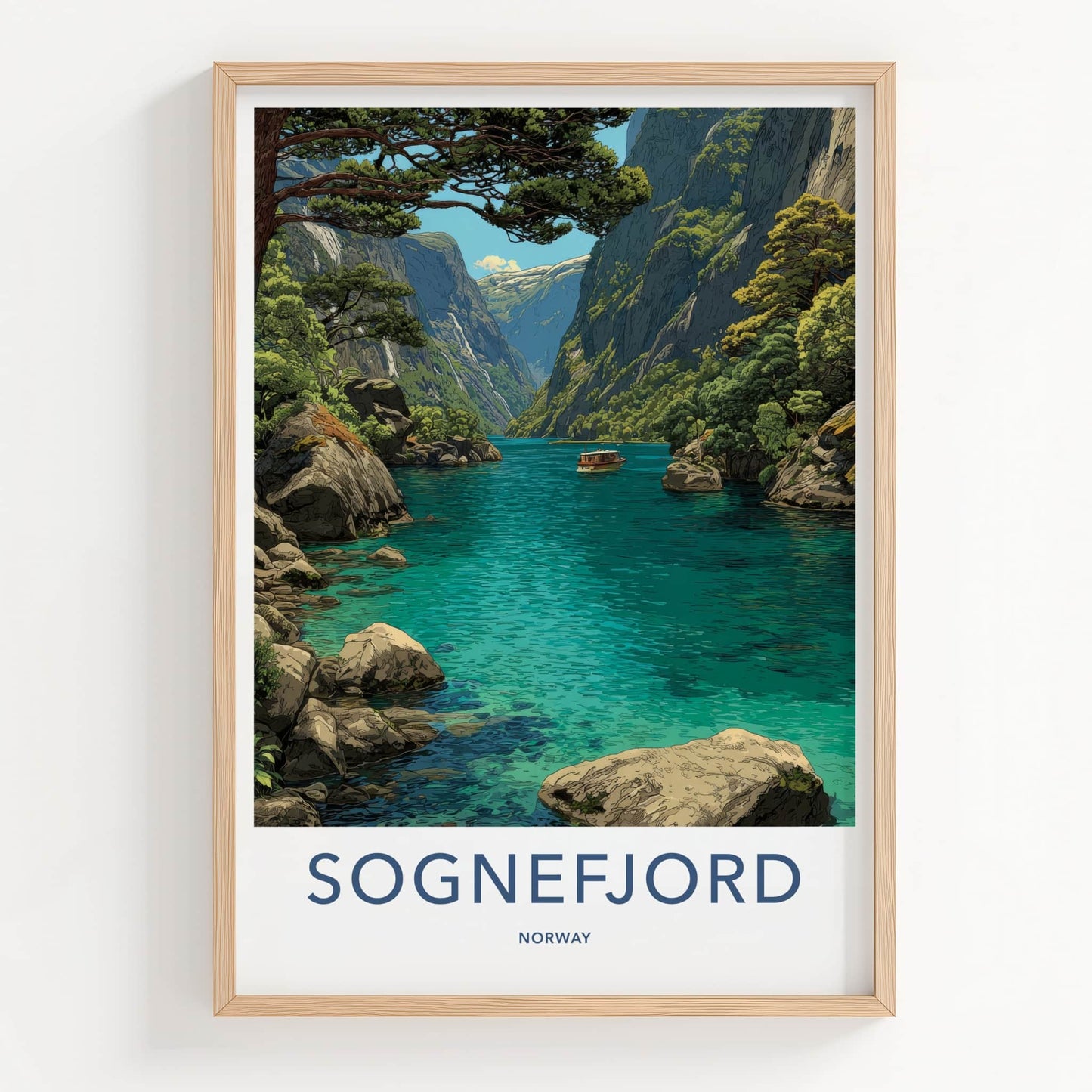 Sognefjord Poster - Norway Travel Art - Majestic Fjord Boat Wall Decor