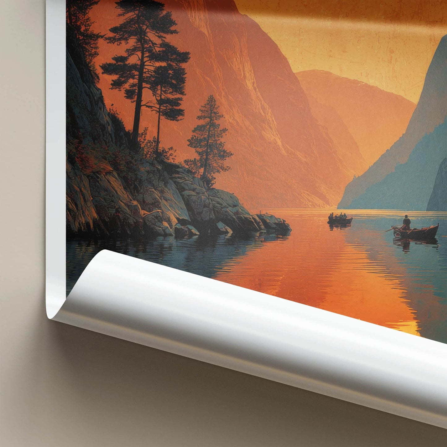 Sognefjord Poster - Norway Travel Art - Orange Fjord Waters Home Decor