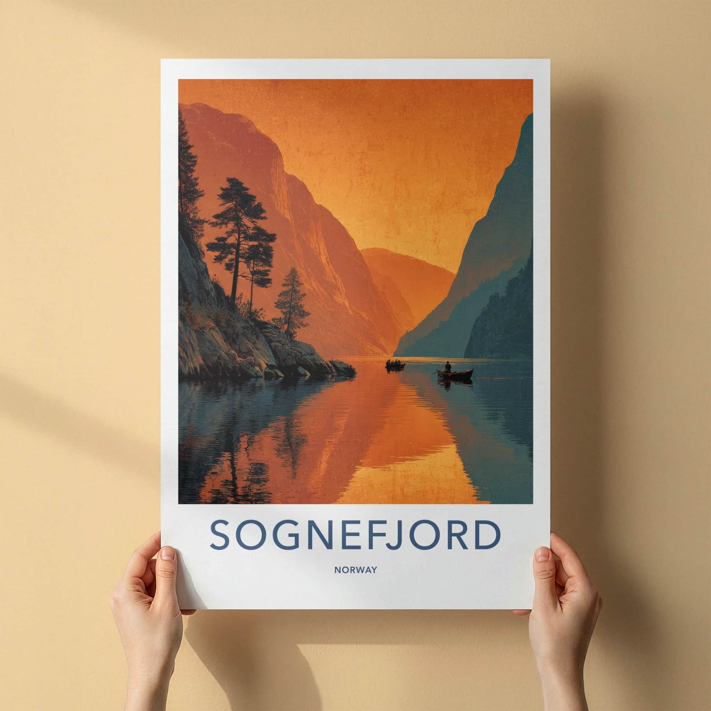 Sognefjord Poster - Norway Travel Art - Orange Fjord Waters Home Decor
