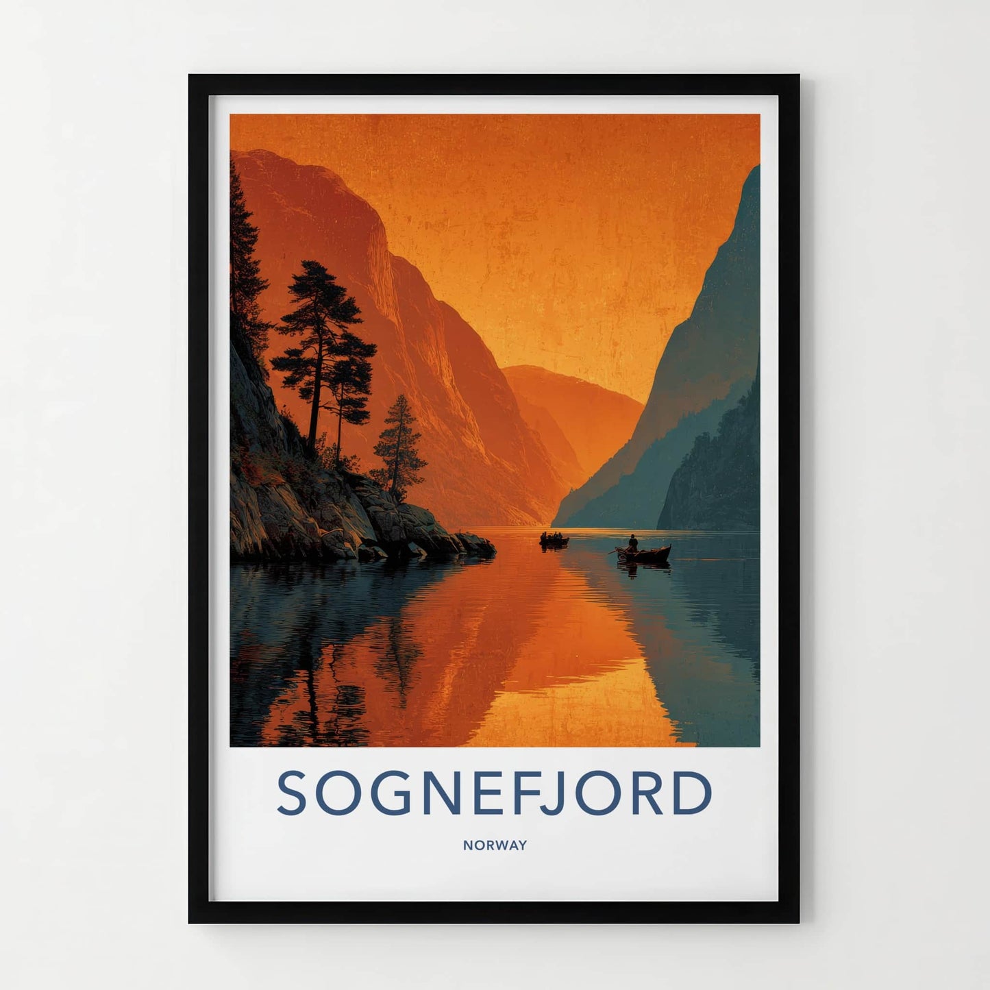 Sognefjord Poster - Norway Travel Art - Orange Fjord Waters Home Decor
