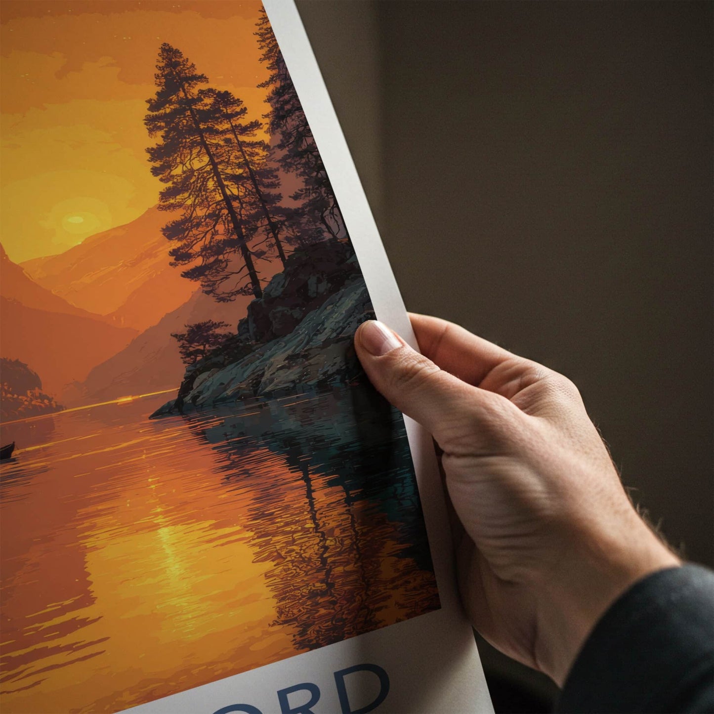 Sognefjord Poster - Norway Travel Art - Orange Sunset Reflections Home Decor
