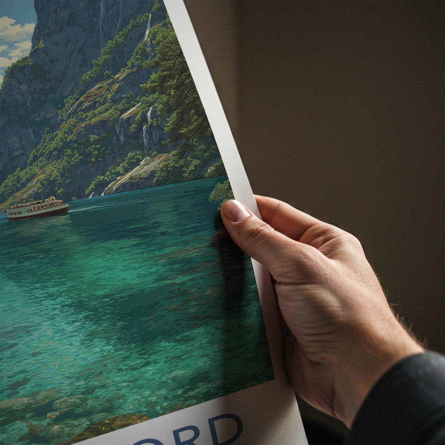 Sognefjord Poster - Norway Travel Art - Scenic Fjord Boat Home Decor