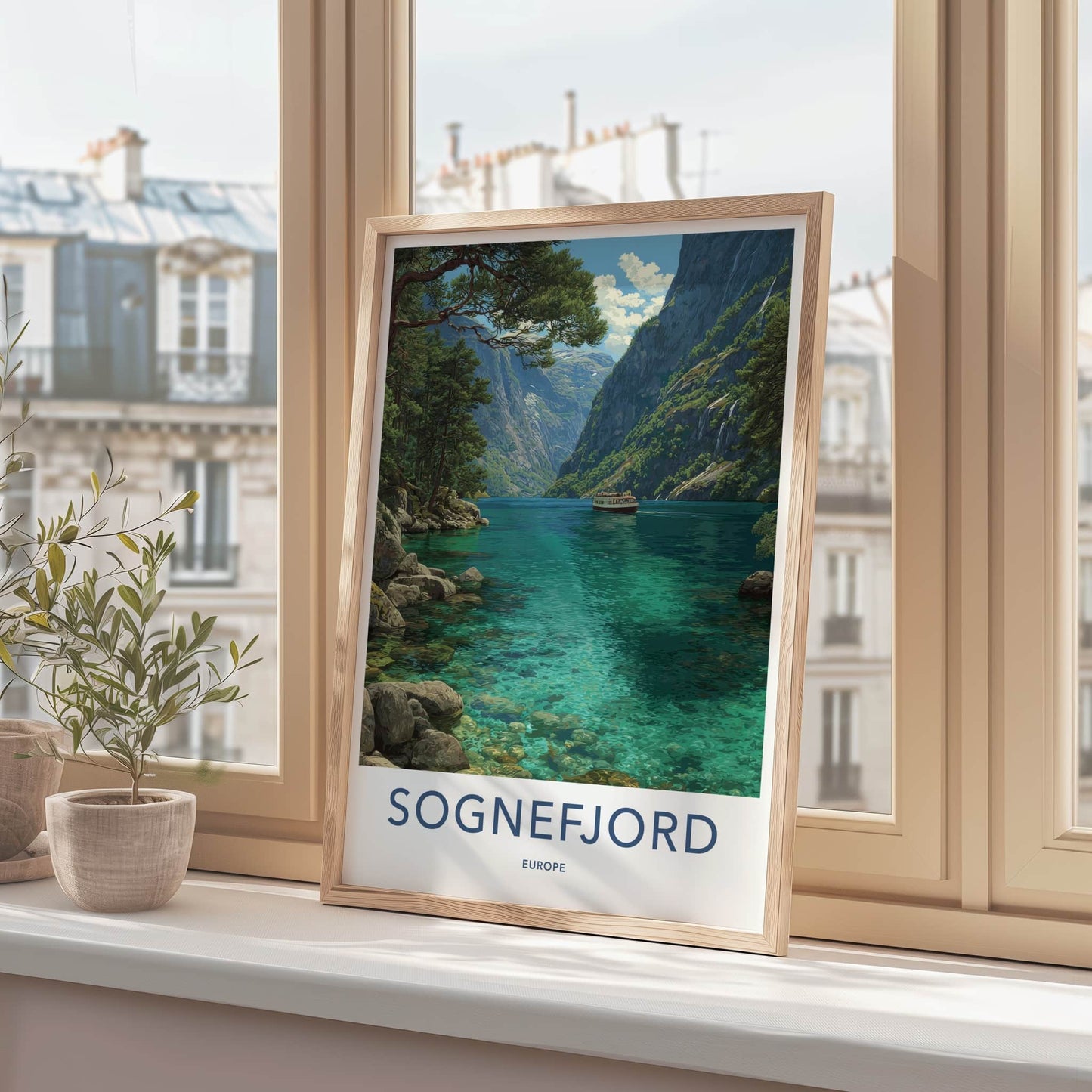 Sognefjord Poster - Norway Travel Art - Scenic Fjord Boat Home Decor
