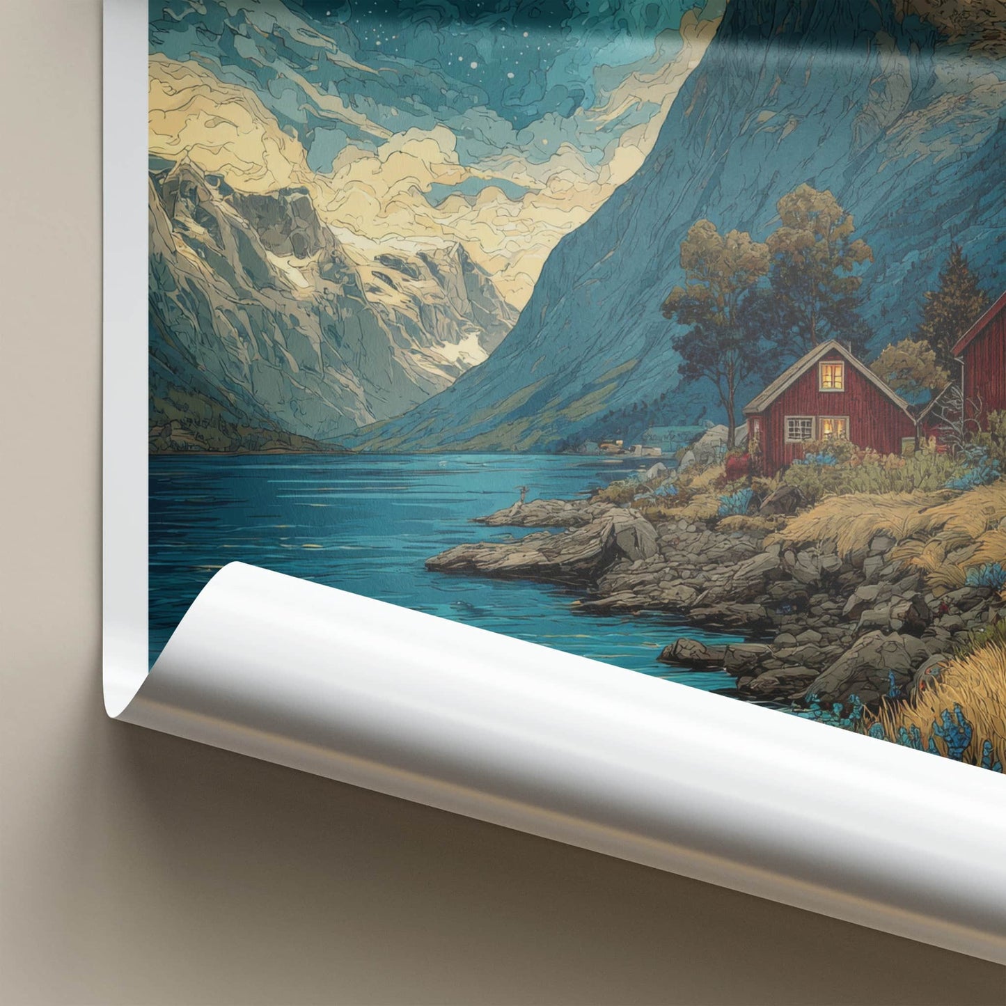 Sognefjord Poster - Norway Travel Art - Starry Fjord Cabins Home Decor