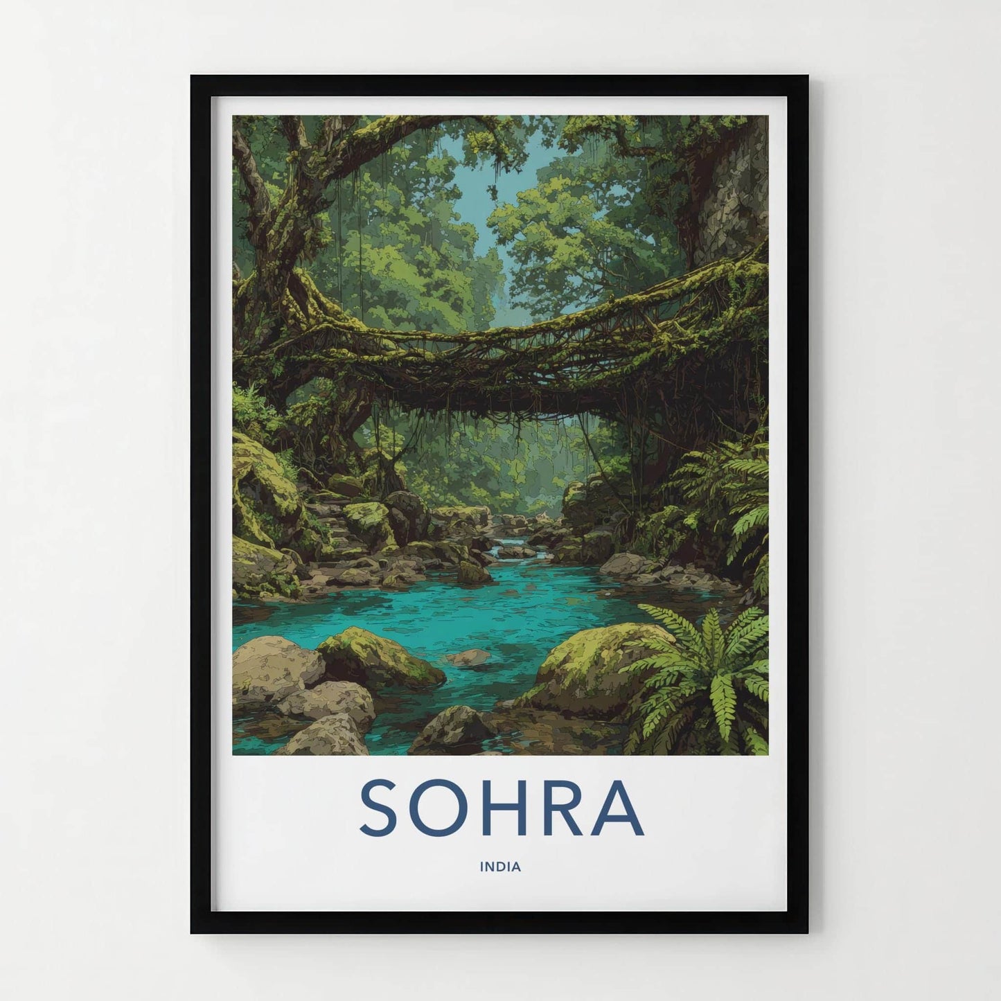 Sohra Poster - India Travel Art - Meghalaya Living Root Bridge Home Decor