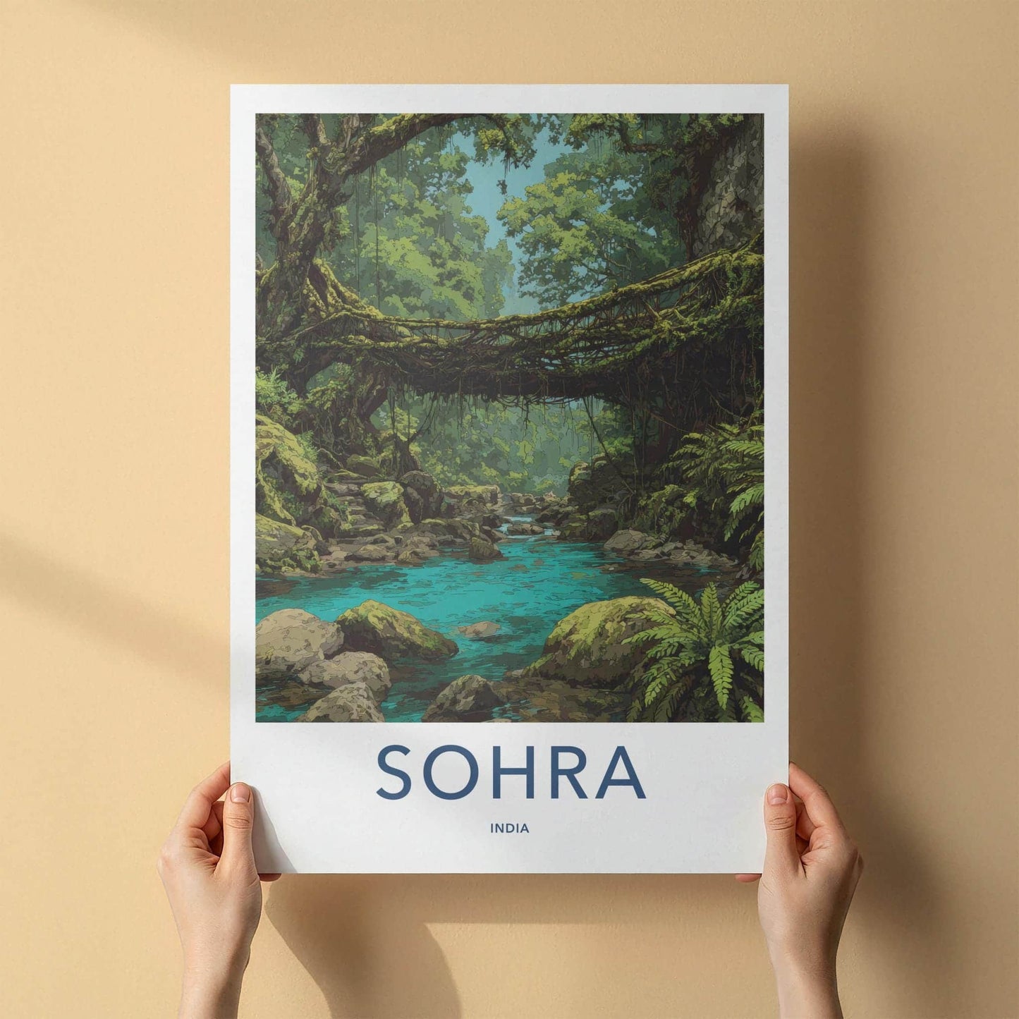 Sohra Poster - India Travel Art - Meghalaya Living Root Bridge Home Decor