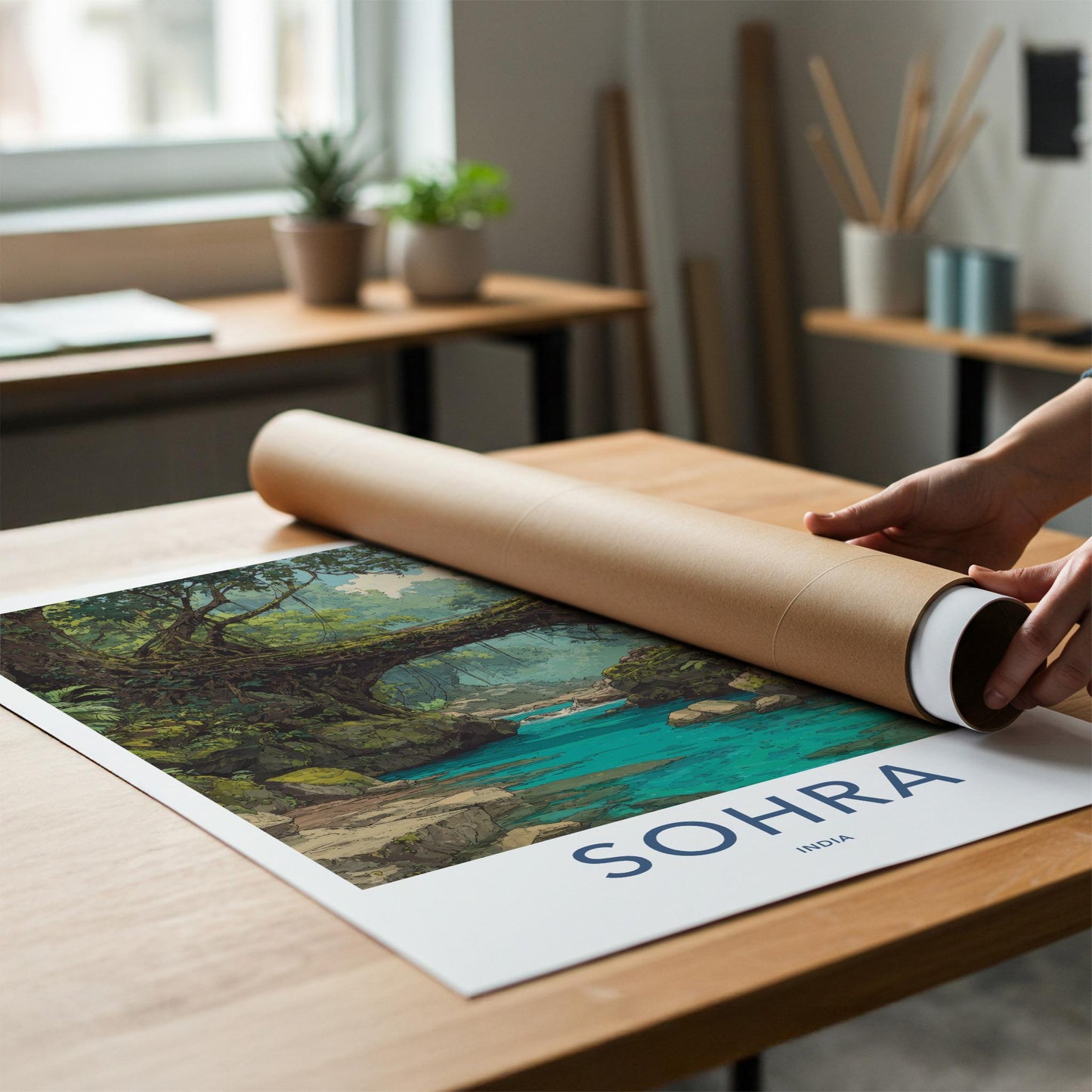 Sohra Poster - India Travel Art - Meghalaya Living Root Bridge Home Decor