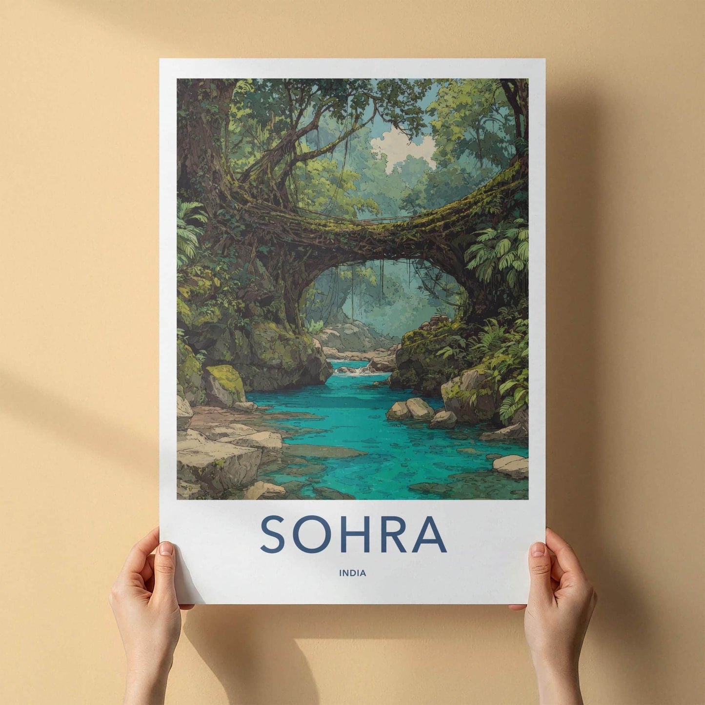 Sohra Poster - India Travel Art - Meghalaya Living Root Bridge Home Decor